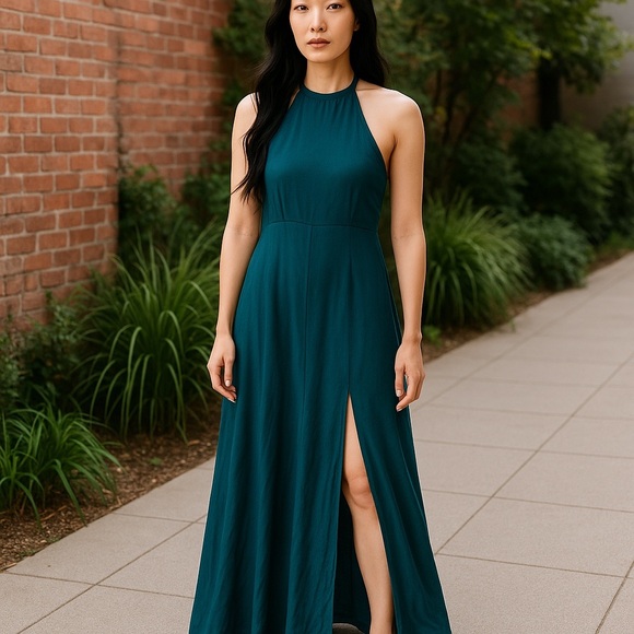 Silence‎ + Noise XS teal green halter slit backless maxi dress - Picture 1 of 9